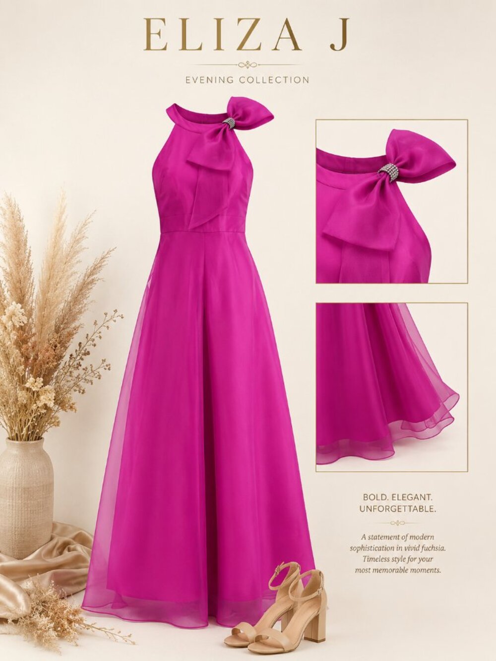 Eliza J Fuchsia Bow-Neck Sleeveless Wide-Leg Jumpsuit Size 2 NWT